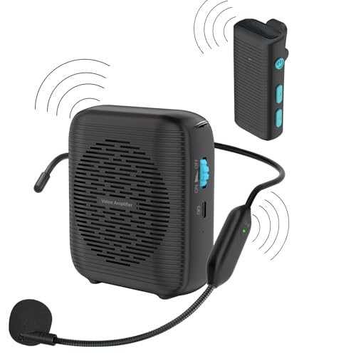 AI Wireless Voice Amplifier with 2 Wireless Mics(1 Lavalier mic & 1 Microphone Headset), Bluetooth 5.3 PA System for Teachers, Tour Guide, Yoga - 15H Rechargeable Battery, Waist-Mount Design