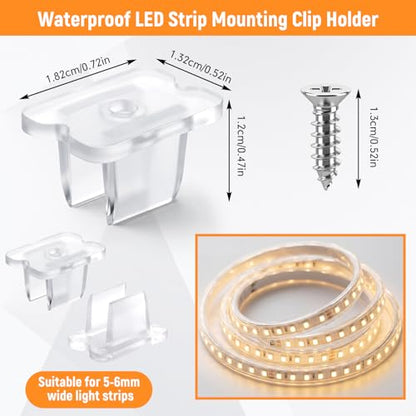 Mifoci 150 Pack LED Light Clips with Screws Waterproof LED Strip Mounting Bracket Clear PC Mounting Clips for Strip Lights, Indoor Outdoor Lighting Accessories for Under Cabinet Wall Installation
