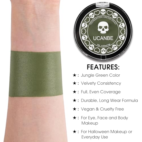 UCANBE Jungle Green Face Body Paint Makeup Foundation, Non-Toxic Cream Greasepaint, Face Painting Kit for for Kids & Adult Halloween Parties, Monster Witch Orcs Hulk Camo Hunting SFX Cosplay Costumes - color: Jungle Green
