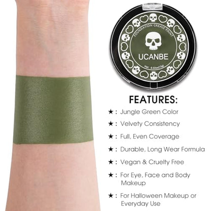 UCANBE Jungle Green Face Body Paint Makeup Foundation, Non-Toxic Cream Greasepaint, Face Painting Kit for for Kids & Adult Halloween Parties, Monster Witch Orcs Hulk Camo Hunting SFX Cosplay Costumes - color: Jungle Green