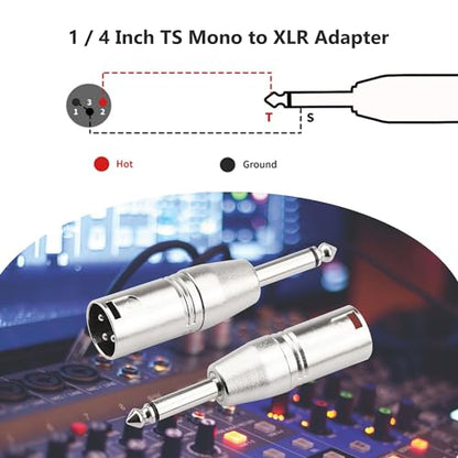 1/4 Inch TS Mono to XLR Adapter, Male XLR to 6.35mm Quarter Inch Unbalanced Audio Connector Compatible with Stereo,Microphone,Mixer-2 Pack - color: 1/4" TS to XLRM
