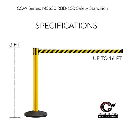 Crowd Control Warehouse RBB-150 Retractable Belt Barriers, 16 Ft, Set of 2 | CCW Series Stanchions with Red Authorized Access Only White-letter Belts, Yellow Steel Posts, Portable and Easy to Assemble