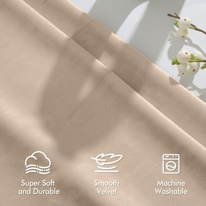 MIULEE Camel Beige Velvet Curtains 84 Inch Long 2 Panels, W40 x L84 | Luxury Super Soft, Thermal Insulated, Room Darkening Drapes, Rod Pocket Design, Window Curtains for Bedroom Living Room - color: Camel Beige, size: 40"W x 84"L (Pack of 2)