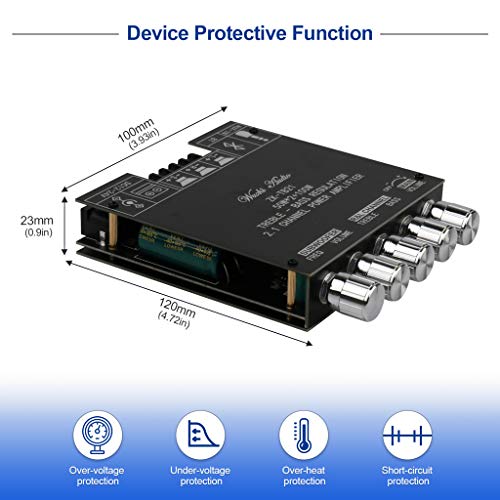 Bluetooth Audio Amplifier Board, ZK-TB21 2.1CH 50W x 2 +100W Subwoofer Amp | Power Amplifier with Treble and Bass Control, Bluetooth5.0 and AUX Inputs, Stereo Digital AMP for DIY Home Speakers - color: Black1 ZK-TB21