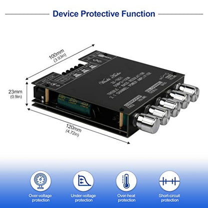 Bluetooth Audio Amplifier Board, ZK-TB21 2.1CH 50W x 2 +100W Subwoofer Amp | Power Amplifier with Treble and Bass Control, Bluetooth5.0 and AUX Inputs, Stereo Digital AMP for DIY Home Speakers - color: Black1 ZK-TB21