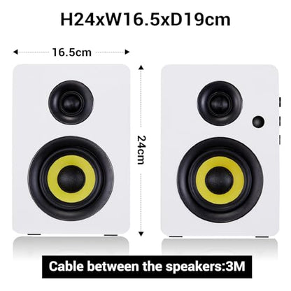 Sanyun SW206 80W 2.0 Active Bookshelf Speakers, Dual-Mode Creator & Music | 4" Carbon Fiber + 25mm Silk Dome, 24bit DAC, 6.35mm TRS Balanced + (Optical/Coaxial/AUX/USB/BT) Inputs, MDF, (Pair, White) - color: White