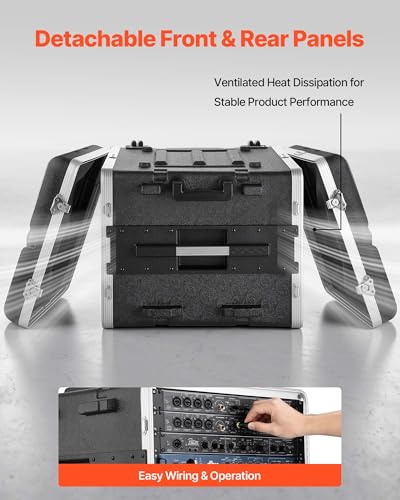 VEVOR 8U Rack Case, Standard 19 in Depth, Rolling Server Cabinet with Wheels, ABS Construction, Retractable Handle, Latches, for Amplifier (7U Rack Space + 1U Wheel Space), 18.4 in Internal Depth - size: 24.41 x 16.54 x 21.85 Inches