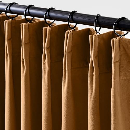 Lazzzy Gold Brown Blackout Velvet Curtains 84 Inch Length Pinch Pleated Thermal Room Darkening Luxury Modern Back Tab Window Drapes for Bedroom Living Room 2 Panels, 52 x 84 Inch, Golden Brown - color: Gold Brown, size: 52"W x 84"L (Pack of 2)