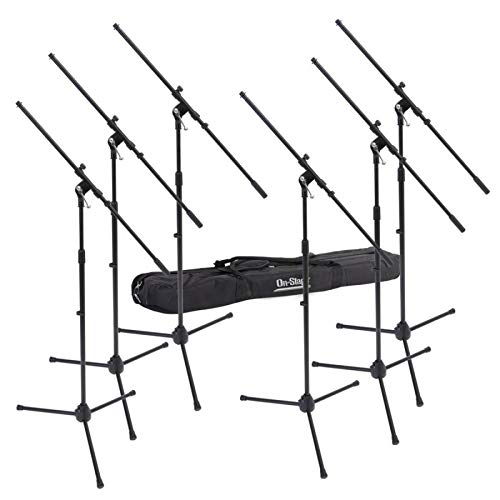 On-Stage MSP7706 Euro Boom 6 Mic Stands w/Travel Bag (For Vocal and Instrument Microphones, Height-Adjustable, Rugged, Lightweight, Steel, Standard Threading, Folding Tripod, Durable, Black) - size: 6x Mic Stands w/ Bag