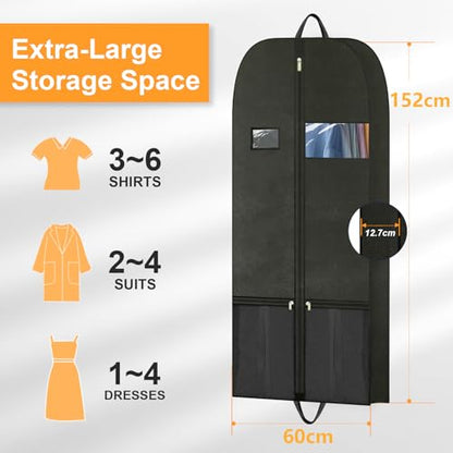 Long Garment Bag 60'' for Womens Dress Long Gowns Hanging Clothes | Dress Bags for Gowns Long Womens Coat,Suit Bag Clothes Cover with Handles Pockets and Zipper for Closet Storage Travel Black - size: 60" 1PK