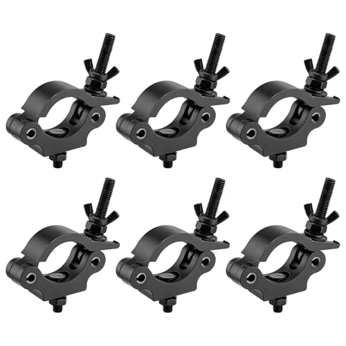 6 Pack Heavy Duty Truss Clamp Aluminum Alloy Stage Light Clamp | DJ Light Clamps Fits 40-52mm OD Pipe O-Clamp for Par Light Moving Head Spotlight Stage Lighting Accessories, 440lb, Black