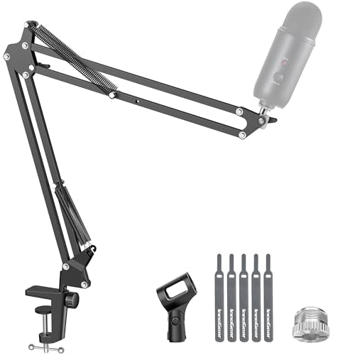 InnoGear Boom Arm Microphone Mic Stand for Blue Yeti Fifine HyperX, Black | Desk Mount, Desktop Stands, Adjustable Reach, Rotate Fully, Folds Away Compactly, for Gaming, Streaming or Recording - color: Black, style: Standard Mic Arm