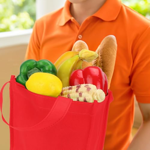 Jexine 72 Pcs Non Woven Tote Bags Bulk, Reusable Large Gift Bags with Handles, Grocery Bag for Party Favors, 14 x 10 Inch - color: Red