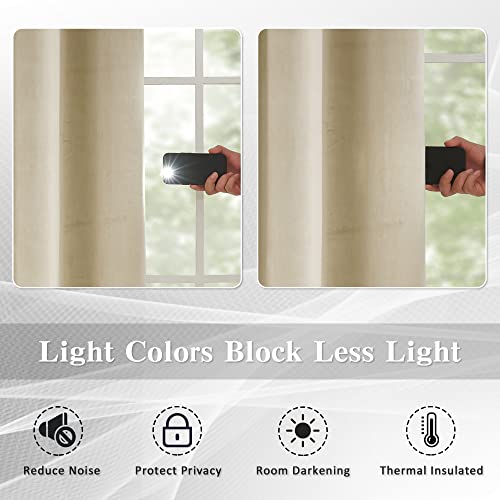 MASWON Velvet Curtains Extra Long 14ft Length, 52" W x 168" L, Beige, Cream | Super Soft and Comfortable, Thermal Insulated, For High Ceiling Living Room Bedroom, Easy to Clean and Maintain, 1 Panel