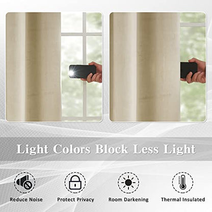 MASWON Velvet Curtains Extra Long 14ft Length, 52" W x 168" L, Beige, Cream | Super Soft and Comfortable, Thermal Insulated, For High Ceiling Living Room Bedroom, Easy to Clean and Maintain, 1 Panel