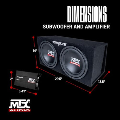MTX TNP212DV 12-Inch 2000-Watt Dual Loaded Vented Subwoofer Enclosure with Amplifier, Black | Amplified Car Audio Bass Box for Vehicle Stereo & Sound Systems, Black - style: Dual 12" Vented Subwoofer Enclosure + Amplifier Subwoofer