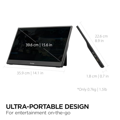 ViewSonic VX1654 16 Inch Portable Gaming Monitor, 1080p 144Hz IPS USB-C | Mini HDMI For Consoles; 60W USB-C Powers Laptops, Built-In Stand Supports Travel, Work, Play, Desks, Classes, Streaming - size: 16-Inch 144Hz