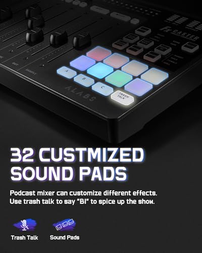 ALABS Fxcaster Podcast Bundle with 7-Channel Soundboard & 25mm XLR Mic | Audio Interface, All-in-One Podcasting Starter Setup, For live streaming, podcasting, TikTok content creation