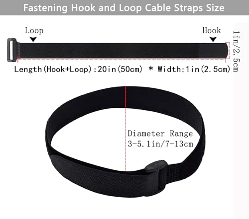 10 Pack(20x1 Inch) Reusable Fastening Cable Straps,Cinch Straps | Adjustable Multi-Purpose Hook and Loop Straps with Buckle,Nylon Cable Ties,Cord Ties Organized Tidy for Wire Cable Management - size: 20'' x 1'' (Black)