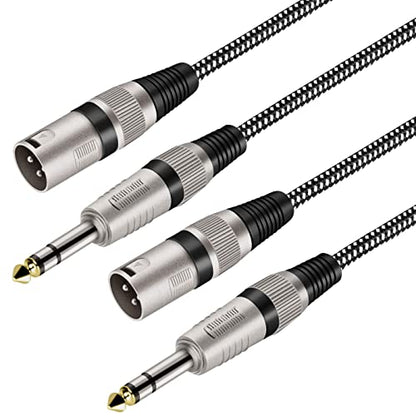XLR Male to 1/4 Inch TRS Cables 10 FT/2Pack, Nylong Braided XLR 3 Pin Male to Quarter inch 6.35mm TRS Balanced Interconnect Wire Mic Cord (Pure Copper Conductors) - size: 10FT