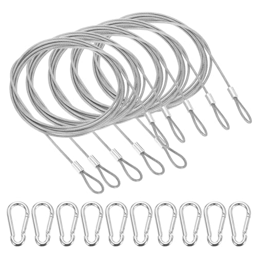 PATIKIL 78.7 Inch Safety Cable Lock, 5 Pcs 304 Stainless Steel Security Wire Ropes Double Loop Anti-Theft Safety with 10 Spring Buckles for Bicycles Luggage Stage Lighting, Clear - color: Clear, size: 78.7 Inch