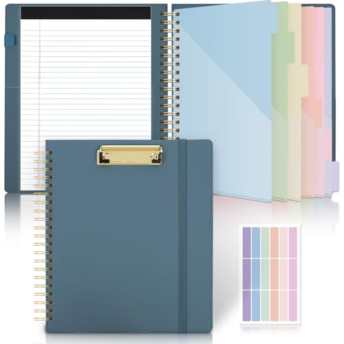 SKYDUE Storage Clipboard Folder with 6 Dividers & Refillable Notepad | 6 Dividers with 12 Pockets for Letter Size, Spiral Clipboards Padfolio for Teacher Worker Nurse - color: Darkblue