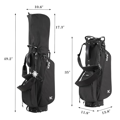 KVV Lightweight Golf Stand Bag with 7 Way Full-Length Dividers, 5 Zippered Pockets, Automatically Adjustable Dual Straps，Elegant Design - color: Black