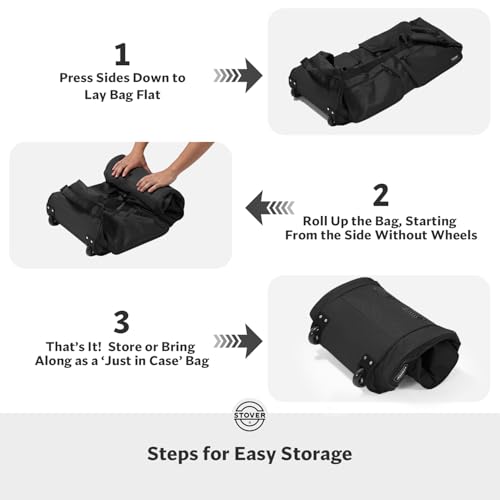STOVER 45/80/100L U-Zip Rolling Duffel Bag with Wheels, X-Large Durable Travel Duffle + Toiletry Bag, Lay-Flat Opening, Packable w/Shoulder Straps- Use as Luggage or Backpack, Men/Women (Black) - color: U-Zip Voyager Black