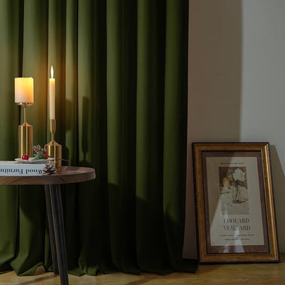 YoungsTex Olive Green Velvet Curtains, Drapes 84 Inches Long 2 Panels Set | Blackout Window Treatmens with Grommet Room Darkening for Bedroom Living Room Privacy, 52 X 84 Inch - color: Olive Green, size: 52"W x 84"L (Pack of 2)