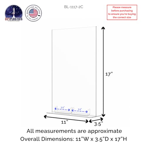 Marketing Holders 2 Pack Acrylic Sign Holder 11" x 17" Bottom Load Display with 2 3.5" x 2" Business Card Pockets for Restaurants Retail Stores and Businesses - size: 11"W x 17"H Bottom Load w/2 Card Slots