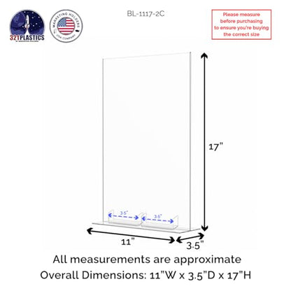 Marketing Holders 2 Pack Acrylic Sign Holder 11" x 17" Bottom Load Display with 2 3.5" x 2" Business Card Pockets for Restaurants Retail Stores and Businesses - size: 11"W x 17"H Bottom Load w/2 Card Slots