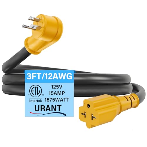 Waterproof 3ft 15 Amp Household to 20 Amp AC Power Adapter Cable | 12/3 Outdoor Extension Cord Flat Plug,NEMA 5-15P to 5-20R/6-15R/6-20R,15A 125V to 20A 250V Heavy Duty Extension Cable - size: 3FT extension cord