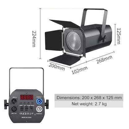 Leko Profile Spotlight COB Led with Automatic Zoom 15°–30° 100w DMX512 Ellipsoidal Floodlight, RGBW 4in1 Led Wash Light with Barn Doors Fresnel Par Lights for Churches Galleries Theater Wedding Party