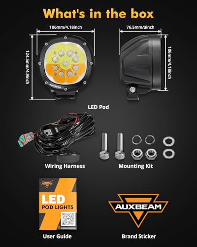 Auxbeam P4 Series Round LED Pods 4-Inch Amber White Strobe Lights 2-Pack | Dual Color Fog Lights, 6 Modes Light Bar, Flashing Warning Emergency, 90W Spot Offroad Lights, for 4x4 Car Truck ATV UTV - color: P4 Series Amber White 6 Modes Lights