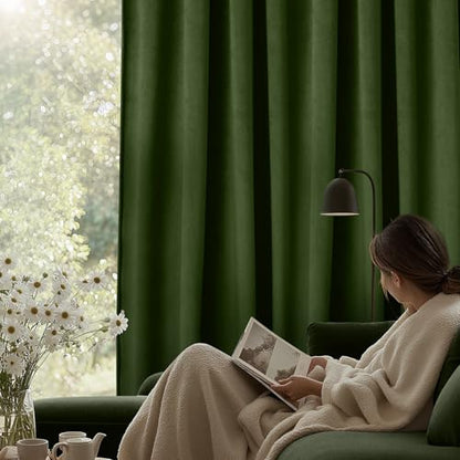 SimpleHome Olive Green Velvet Curtains 84 Inches for Living Room Rod Pocket | Luxury Blackout Velvet Curtains,Thermal Insulated 2 Panels Room Darkening Drapes,Velvet Bedroom Curtains,W52 x L84,2 Panels - color: Olive Green, size: 52"W x 84"L (Pack of 2)