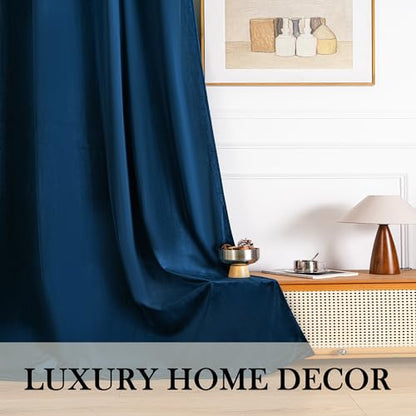 YOFUN Navy Blue Velvet Blackout Curtains 2 Panels Set, 84 inches Long Grommet Top Thermal Insulated Velvet Drapes for Guest Room/Bedroom/Home Office, W52 x L84 in - color: Navy Blue, size: 52"W x 84"L (Pack of 2)