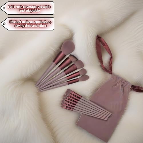 Makeup Brush Set, 13 Piece Professional Cosmetic Brushes with Pouch, Synthetic Bristles, Hypoallergenic for Face and Eye Application, Face & Eye Brush Set for Beginners to Pros (Brown) - color: Brown