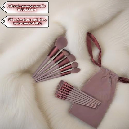 Makeup Brush Set, 13 Piece Professional Cosmetic Brushes with Pouch, Synthetic Bristles, Hypoallergenic for Face and Eye Application, Face & Eye Brush Set for Beginners to Pros (Brown) - color: Brown