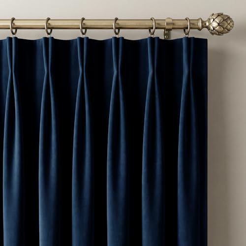 NICETOWN Pinch Pleated Navy Blue 84 Inch Velvet Blackout Curtains, Thick Thermal Insulated All Season Room Darkening Drapes with Hooks, Elegant Window Panels for Office Bedroom Living Room, 2 Panels - color: Navy Blue, size: 40"W x 84"L (Pack of 2)