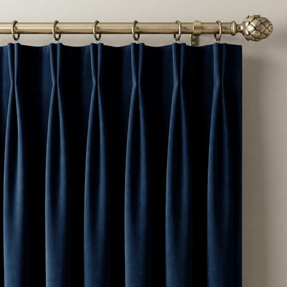 NICETOWN Pinch Pleated Navy Blue 84 Inch Velvet Blackout Curtains, Thick Thermal Insulated All Season Room Darkening Drapes with Hooks, Elegant Window Panels for Office Bedroom Living Room, 2 Panels - color: Navy Blue, size: 40"W x 84"L (Pack of 2)