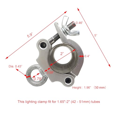 42-51mm Heavy Duty Pro Clamp with Eye Bolt for 2” Truss OD Tube Pipe | Aluminum Alloy 6061 Stage Light Clamps for LED Video Wall and Lighting Mounting