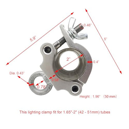 42-51mm Heavy Duty Pro Clamp with Eye Bolt for 2” Truss OD Tube Pipe | Aluminum Alloy 6061 Stage Light Clamps for LED Video Wall and Lighting Mounting