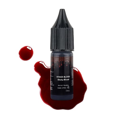 Mysense Halloween Fake Blood Makeup Washable,Realistic Stage Blood for Mouth Teeth Nosebleed Eye Blood Drops,Vampire Zombie Monster Costume SFX Makeup,Dark,0.27oz(8ml) - color: Sticky Blood - Dark - 0.27oz