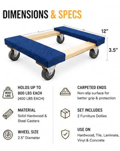 Heavy Duty Furniture Dolly Fully Assembled with Four Wheels- 30" x 18"- 900 Pound Capacity for Easy Moving and Transport