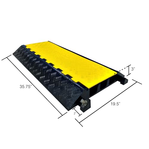 Electriduct 3 Channel Cable Protector Traffic Wire and Hose Ramp Cord Cover 2.125 Inch Channels Heavy Duty 40,000 lbs per Axle - CR600 - Rubber Black Base/Yellow Lid - Pack of 10 - size: 10 Ramps