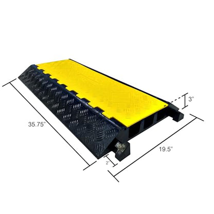 Electriduct 3 Channel Cable Protector Traffic Wire and Hose Ramp Cord Cover 2.125 Inch Channels Heavy Duty 40,000 lbs per Axle - CR600 - Rubber Black Base/Yellow Lid - Pack of 10 - size: 10 Ramps