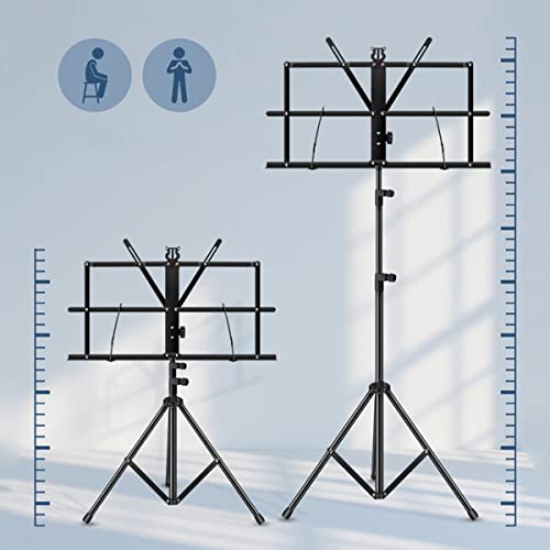 ENNBOM 2-in- 1 Music Stand Portable Folding Sheet Music Stand Adjustable Music Sheet Clip Professional Music Sheet Holder with Carry Bag (Pack of 1)