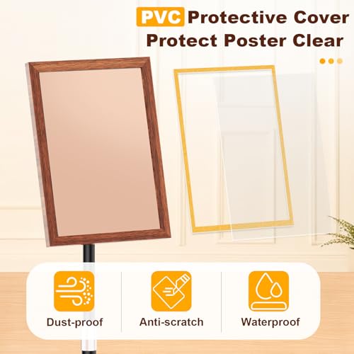 PPH-Sisy Pedestal Sign Holder 8.5x11 - Vintage Wooden Standing Sign Holder, Flyer Stand Menu Stand with Heavy-Duty Metal Base, Stable No Water/Sand Needed