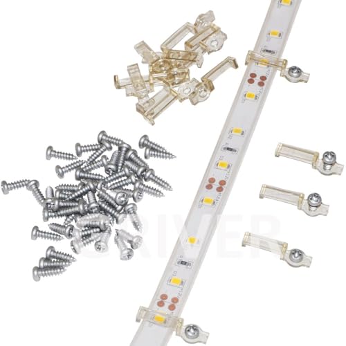 Griver 100 Pack Strip Light Mounting Brackets,Fixing Clips,One-Side Fixing,100 Screws Included (Ideal for 12mm Wide IP68 Silicone Cover Strips) - style: For 12mm Wide IP68 Silicone Cover Strips