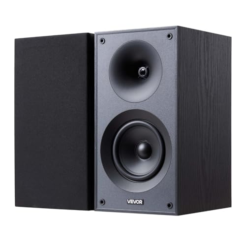 VEVOR Passive Bookshelf Speaker, 300W, Book Shelf Stereo Speakers with 5.25-Inch Woofer and 1-Inch Tweeter, Detachable Grille, 65Hz-20KHz Frequency Response, Wooden Enclosure,for Home Theater (1 Pair) - size: 5.25 Inch, style: Passive Bookshelf Speakers